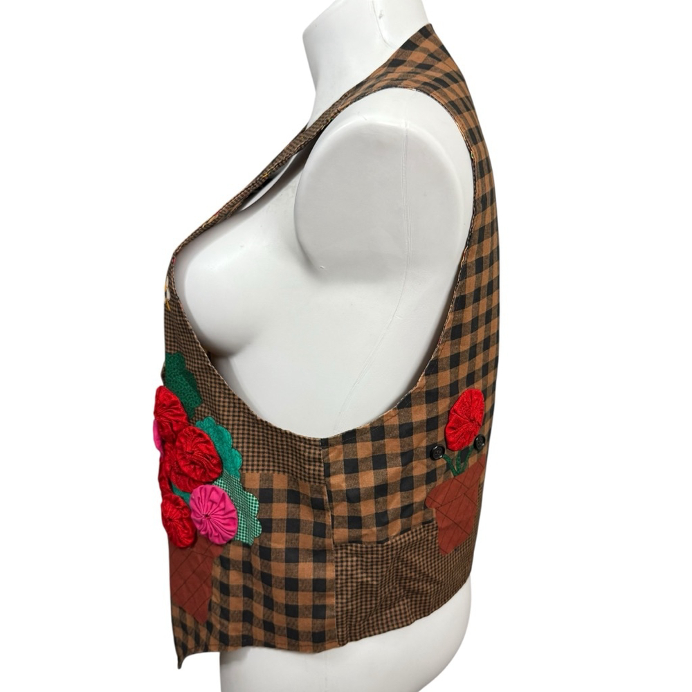 Vintage Handmade Patchwork Cat & Flower Appliqu V… - image 6